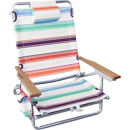 Hurley Deluxe Backpack Wood Arm Beach Chair, Daydream Stripe, Plum CHHRDLXWDDSPL